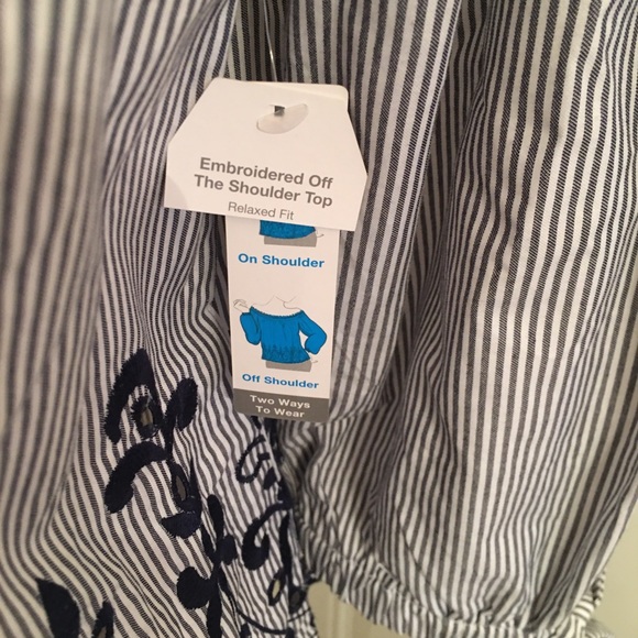 Blue/White Striped summer top with embroidered (S) - Picture 8 of 8